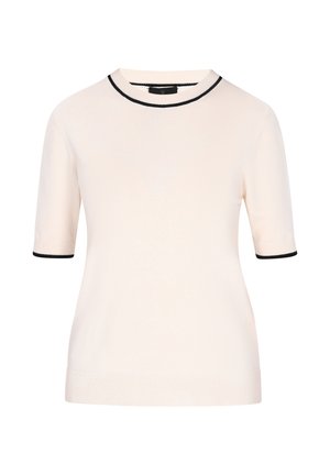 Korte mouw sweater in lichtroze, met een ronde halslijn en zwarte afwerking en manchetten. Gemaakt van een zachte, gebreide stof.