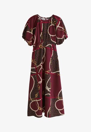 Next, REGULAR FIT - PUFF SLEEVE MIDI DRESS . - Freizeitkleid - burgundy red chain print