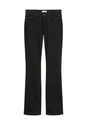 Schwarze gerade geschnittene Jeans mit Vorder- und Münztaschen, Gürtelschlaufen und Knopfverschluss, gekennzeichnet mit "Marc O'Polo Denim."