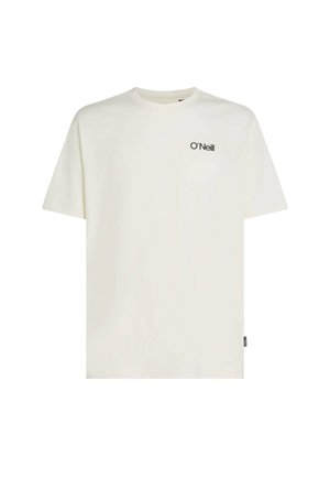 Valge puuvillane T-särk, millel on lühikesed varrukad, ümmargune kaelus ja vasakul rinnal must O'Neilli logo. Sile tekstuur, klassikaline lõige.