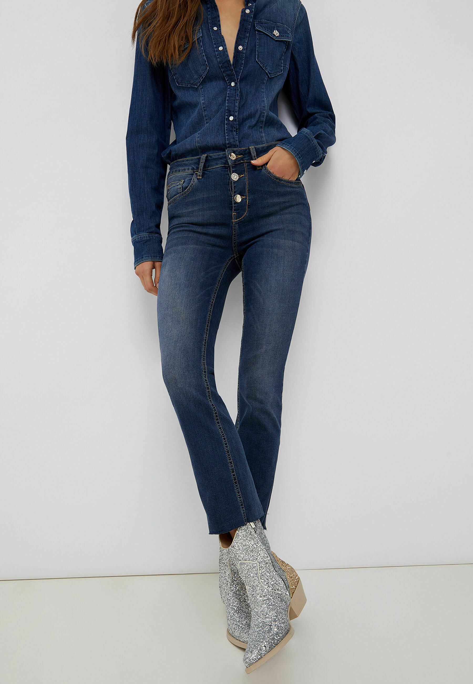 Liu Jo Jeans CROPPED WITH FRAYED EDGES - Vaqueros slim fit - blue denim/azul  oscuro - Zalando.es
