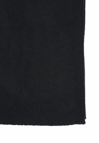 Schwarzer Strickstoff mit glatter Textur, gefaltet mit einem sauberen Rand. Das Material wirkt weich und dicht, geeignet für Bekleidung oder Accessoires.