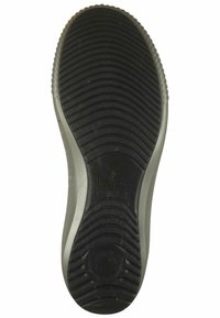 Black rubber sole with textured grooves and light gray edges; features embossed "legero" logo and smooth surface.