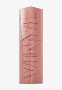 Maybelline Superstay Vinyl Ink in einer matten pinkfarbenen rechteckigen Tube mit erhabener Schrift und glänzender Oberfläche; zeichnet sich durch ein stilvolles Design und eine klare Marke aus.