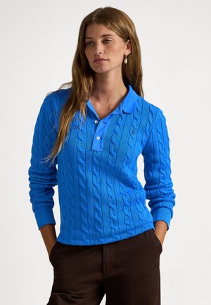 CABLE-KNIT COTTON LONG-SLEEVE POLO SHIRT - Pullover - blue