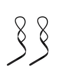 Spille per capelli in metallo nero con un design ad otto allungato e intrecciato. Texture liscia con due estremità sottili e dritte.