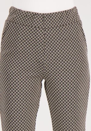 Slim fit broek met een ruitpatroon in marineblauw, crème en beige kleuren. Gemaakt van gestructureerde stof met een soepele tailleband.