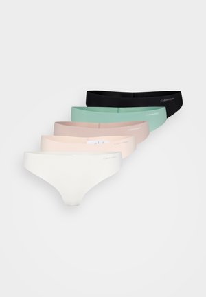 Calvin Klein dames truse-set, inkluderer seks par i svart, mintgrønn, lys rosa, hvit og beige; laget av glatt, elastisk stoff med logo-detaljer.