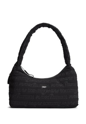 Fekete steppelt válltáska párnázott fogantyúval, többszörös "tommy jeans" varrással és egy kis fehér "tommy" logóval az első középső részen.