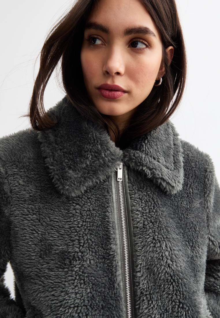 New Look FAUX SHEARLING - Winter jacket - grey - Zalando