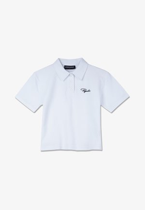 Weißes Poloshirt aus Baumwollmischung, mit klassischem Kragen, kurzen Ärmeln, einer Dreibutton-Leiste und schwarzem "Pegador"-Logo.