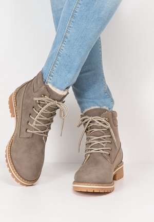 Šněrovací kotníkové boty - taupe