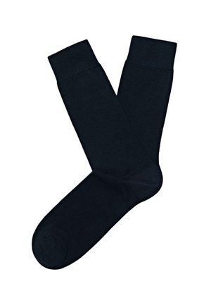 Zwarte katoenen sokken met geribbelde boorden, voorzien van een gladde textuur en een eenvoudig, klassiek ontwerp. Geschikt voor zowel casual als formeel gebruik.