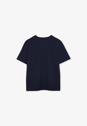 T-shirt en coton bleu marine avec des manches courtes, un col rond, et une texture lisse. La vue arrière ne présente aucun graphique ni accent.