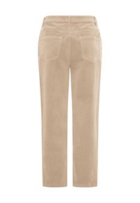 Pantalon beige droit avec poches arrière, passants de ceinture et taille mi-haute, présenté de dos sur fond blanc.