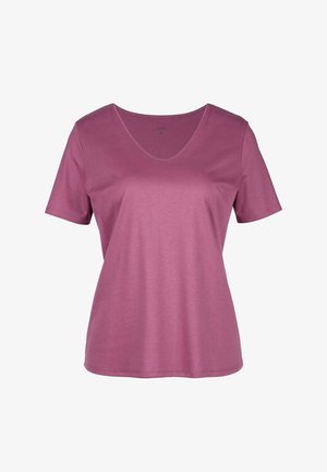 V-hals t-shirt van zachte, lichte stof, met korte mouwen en een gladde, egale magenta kleur in een casual pasvorm.