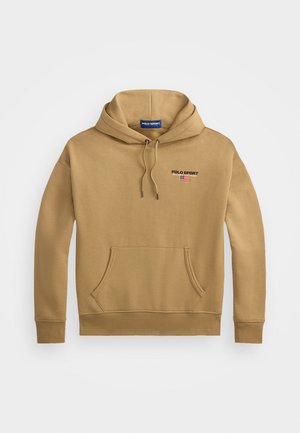 Bruine hoodie van zachte katoen, met een kangoeroezak, verstelbare trekkoordcapuchon en het "POLO SPORT" logo met een klein vlagdetail.