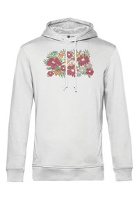 Sudadera ligera de color gris con un gráfico colorido de flores y personajes en la parte frontal. Hecha de una suave mezcla de algodón, con capucha ajustable.
