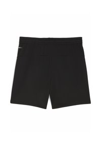 Svarta sportshorts tillverkade av lätt, andningsbart material med elastiskt midjeband. Har en slät yta och minimalistisk design.