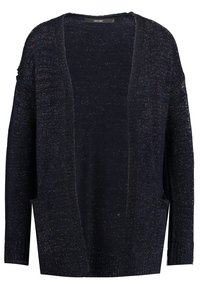 Námořnický cardigan s volným střihem, otevřeným předním dílem a texturovanou látkou s jemnými kovovými lesky. Dlouhé rukávy a boční kapsy.
