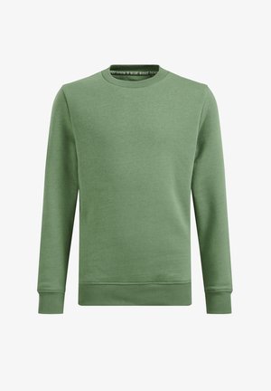 Langarm-Sweatshirt mit Rundhalsausschnitt in einfarbigem Olivgrün mit gerippten Bündchen und Saum, aus weichem Stoff.