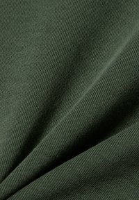 Tessuto verde scuro con una texture liscia e morbida, caratterizzato da fini motivi a maglia e pieghe sottili, che indicano caduta e flessibilità.