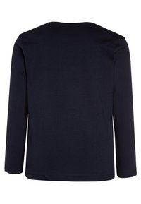 Mörkblå långärmad t-shirt i bomull. Enkel design med rund halsringning och rak nederkant. Inga mönster eller detaljer synliga.