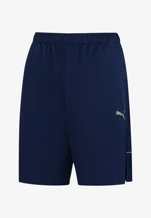 Pantalones cortos deportivos azul marino con cintura elástica, bolsillos laterales y un pequeño logotipo de Puma en el muslo derecho.