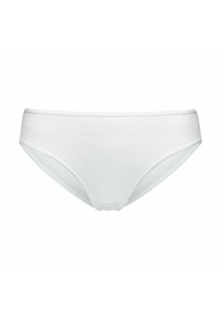 Białe bawełniane majtki o prążkowanej strukturze, z szerokim paskiem w talii i gładką sylwetką. Brak widocznych szwów i wzorów.