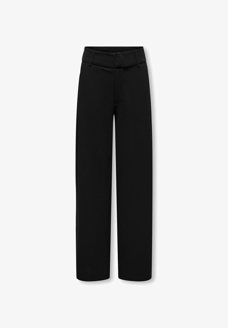 Pantalon noir taille haute à jambes larges avec passants de ceinture et poches avant, présenté sur fond blanc.