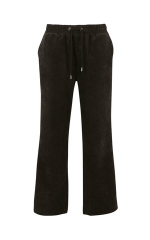 Pantaloni din catifea neagră, cu o croială lejeră, având talie elastică, închidere cu șnur și picioare largi.