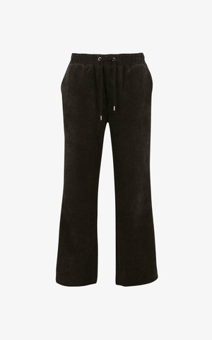 Sorte fløjlsbukser med en afslappet pasform, der har en elastisk talje, snøre og brede ben.