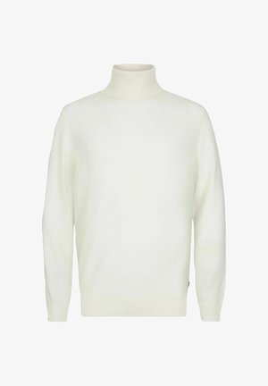 Roomkleurige coltrui gemaakt van zachte gebreide stof, met een hoge hals en geribbelde manchetten en zoom, biedt een ontspannen pasvorm en een gladde textuur.