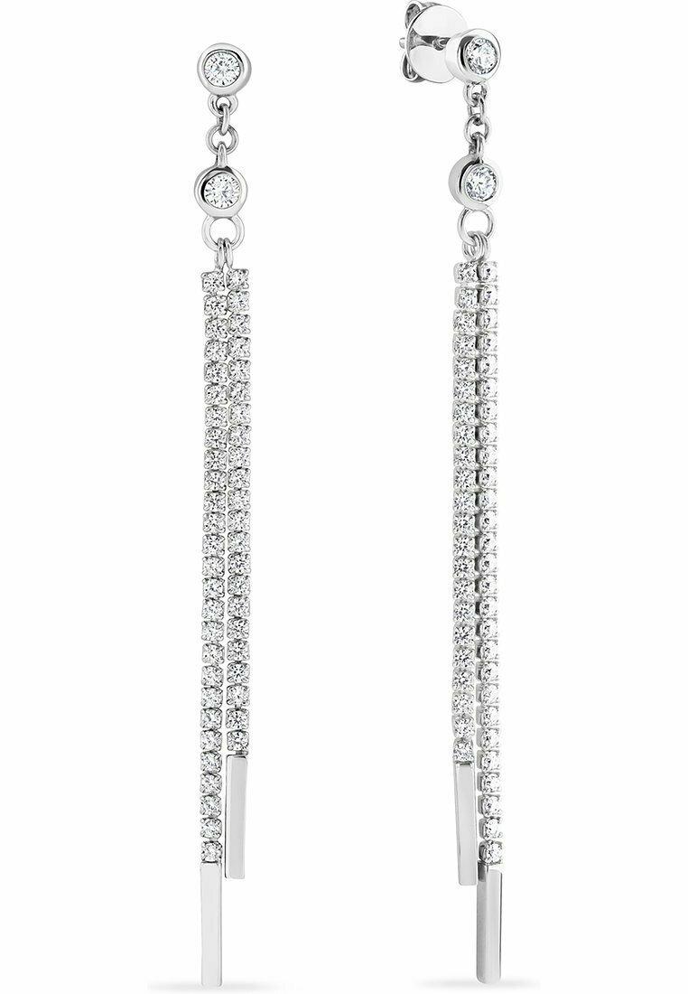Sølv hangøre med kæde design, prydet med klare cubic zirconia sten i rækker, afsluttet med slanke stænger.