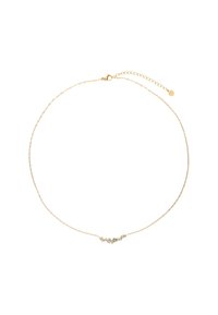 Collar de cadena dorada con un diseño delicado y pequeñas embellishments brillantes en un arreglo simétrico. Cierre ajustable.