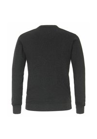 Dunkelgrauer Rundhalsausschnitt-Pullover aus strukturiertem Strick mit gerippten B ündchen und Saum. Beinhaltet ein klassisches Design und einen einfachen, minimalistischen Stil.