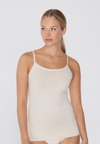 MIT RUNDHALSAUSSCHNITT AUS STRETCH - Caraco - Ivory