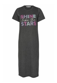 Camicia da notte grigia in cotone con maniche corte, che presenta la scritta "BRILLA come le STELLE" in glitter rosa, blu e bianco sul davanti.