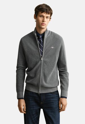 MIT STEHKRAGEN TEXTURED ZIP  - Gilet - dark grey melange