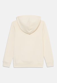 Sweat-shirt à capuche couleur crème, texture douce, coupe standard, poignets et ourlet côtelés, dos uni, sans éléments graphiques.