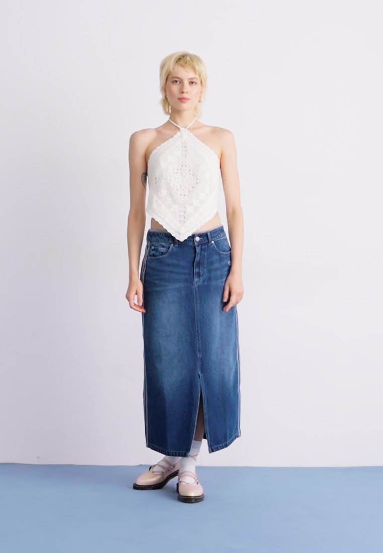 adidas Originals LONG - Jeansrock - blue denim/light-blue denim