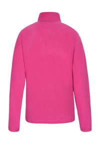 Fleece pullover jacket in felkleurig roze, met lange mouwen, een hoge kraag en een gladde textuur. Geen zichtbare hardware of patronen.