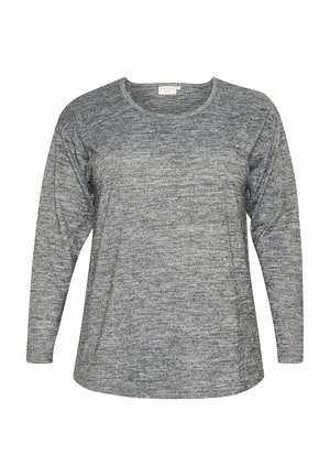 Grijze top met lange mouwen met een gestructureerd, gemêleerd patroon. Voorzien van een ronde halslijn en een ontspannen pasvorm. Zacht, ademend materiaal.