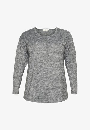 Gari ilgi piedurknes pelēks tops ar teksturētu, heatheru rakstu. Tam ir apaļa kakla iedobe un brīvs piegriezums. Mīksta, elpojoša auduma.