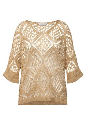 Top a maglia beige con un motivo a rombi in openwork, maniche ampie e scollatura rotonda. La texture è leggera e traspirante.