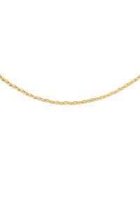 Gouden kettinghalsketting met onderling verbonden ovale schakel, een gladde textuur en een gepolijste afwerking, geschikt voor casual of formele kleding.