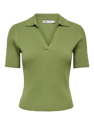 Grøn ribbet kortærmet striktop med en dyb V-formet halsudskæring og let figursyet talje.