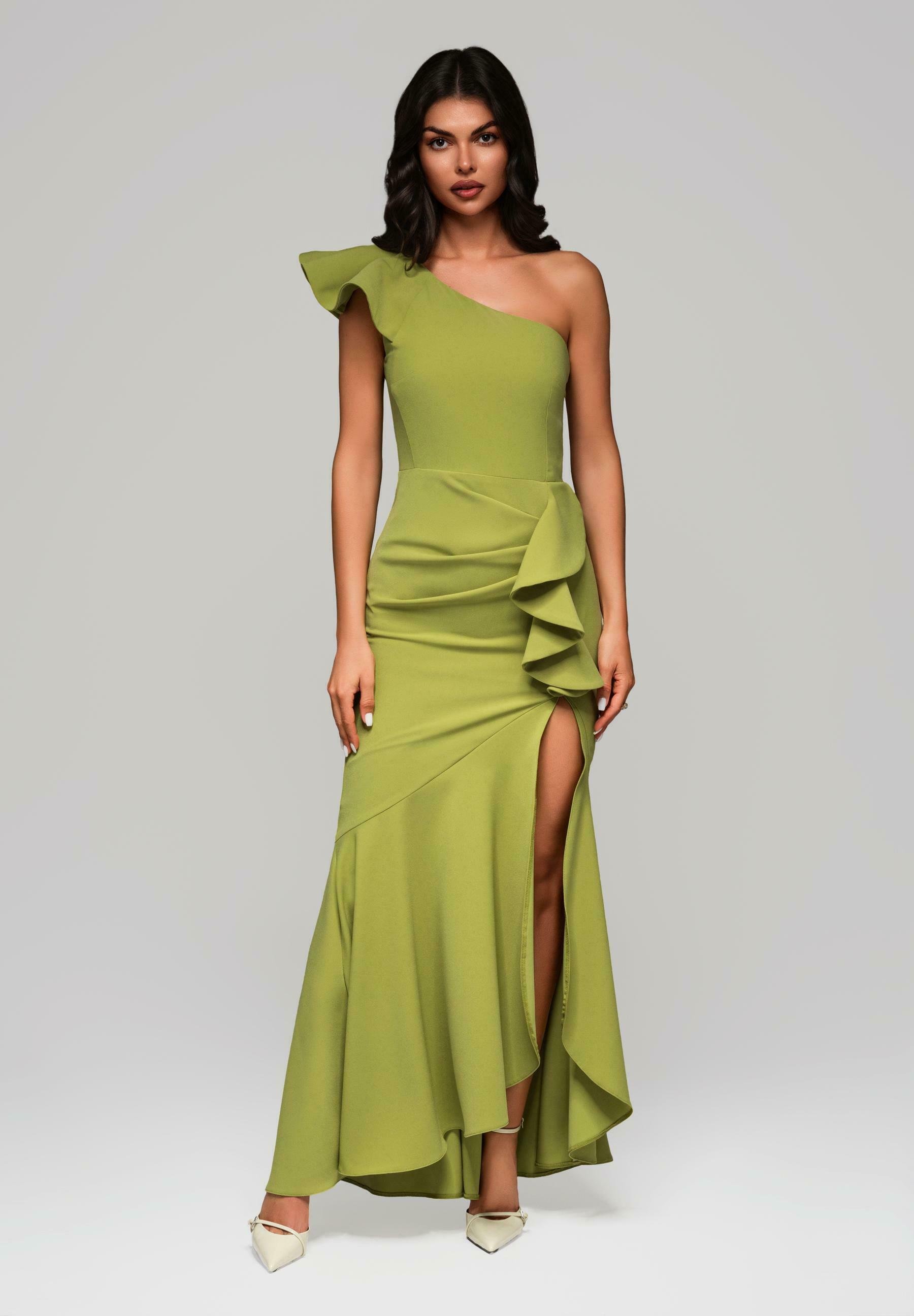 green prom dress fitted Mint Green Prom Dresses Mermaid Sequins One Shoulder main image 0