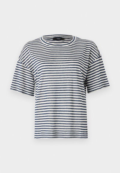 T-shirt a righe realizzato in tessuto morbido, con strisce orizzontali blu navy e bianche, scollo rotondo e maniche corte dal taglio morbido.