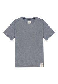 Grijze t-shirt met korte mouwen, gemaakt van zachte stof, met een ronde halslijn en een klein label aan de onderzijde aan de linkerkant.